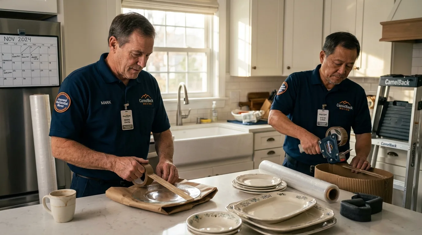 Professional crew packing kitchen dishware in Prairie du Chien, WI